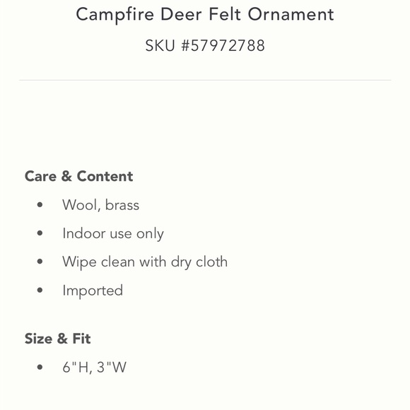 Anthropologie Campfire Deer Felt Ornament Christmas Tree Holiday Decor Anthro - Picture 8 of 8